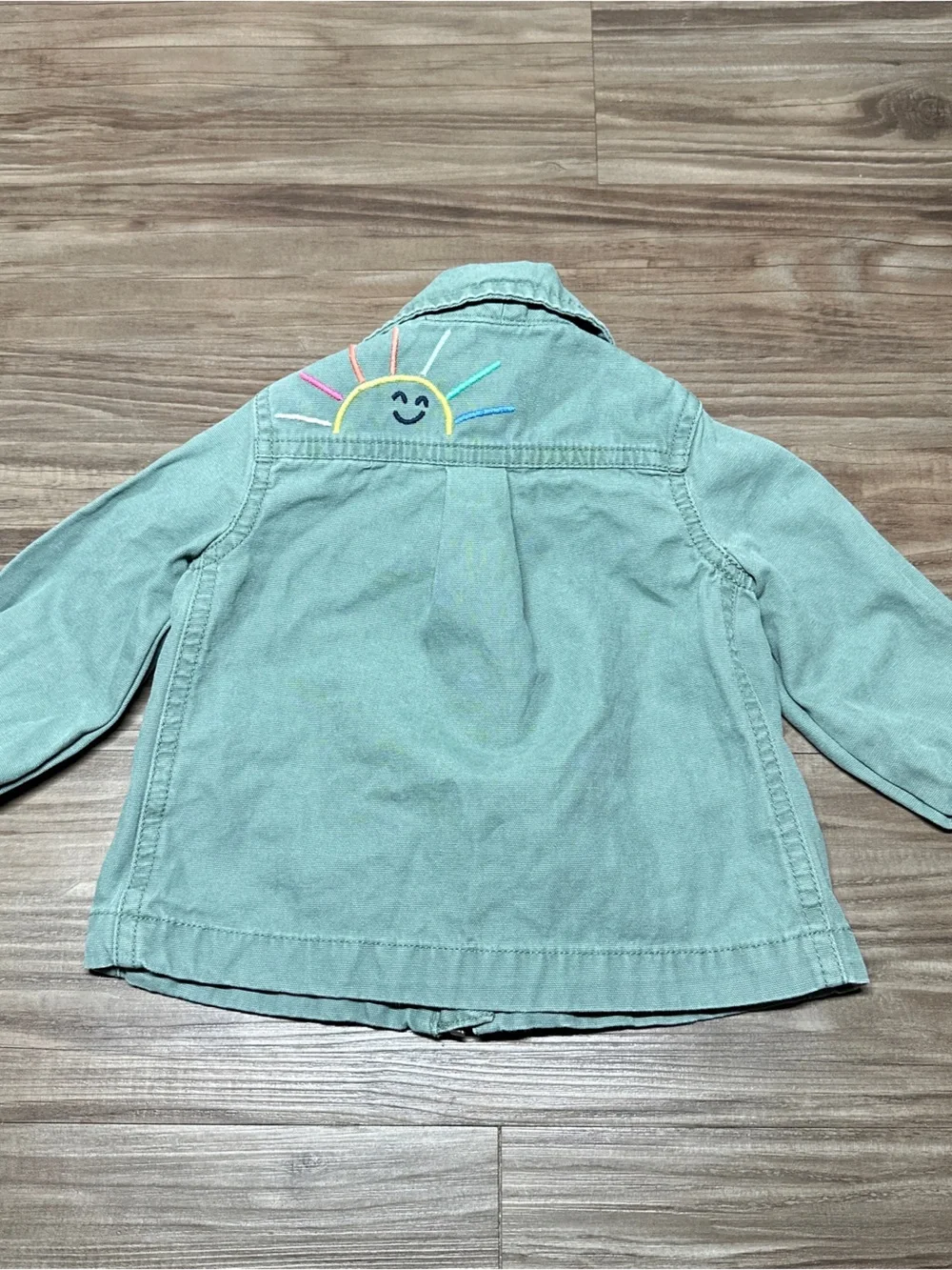 Vtg Gymboree Forest Green Denim Jean Girl 6M Zip Jacket with Heart Embroidery